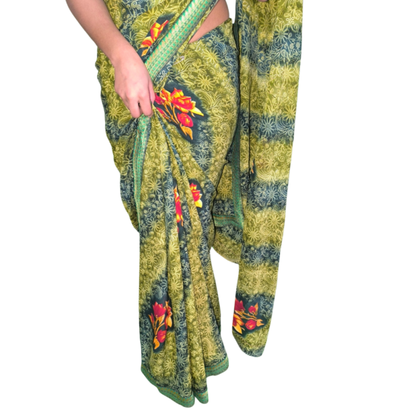 Supriya Women's Floral Printed Chiffon Saree with Blouse - Image 3