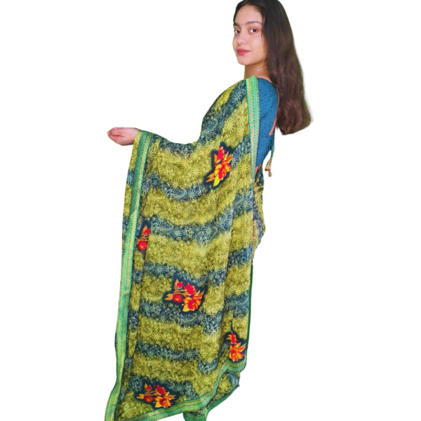 Supriya Women's Floral Printed Chiffon Saree with Blouse - Image 4